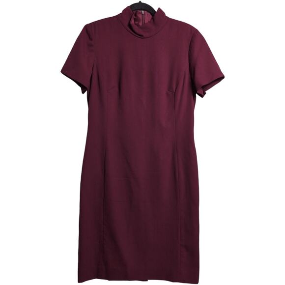 Austin Reed Burgundy High Neck Short Sleeve Worsted Wool Dress Vintage Size 10 - Picture 1 of 7